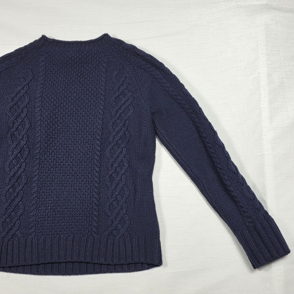 J.Crew Factory Sweater Womens‎ Medium Merino Wool Navy Blue Beaded Cable Knit - Picture 11 of 16